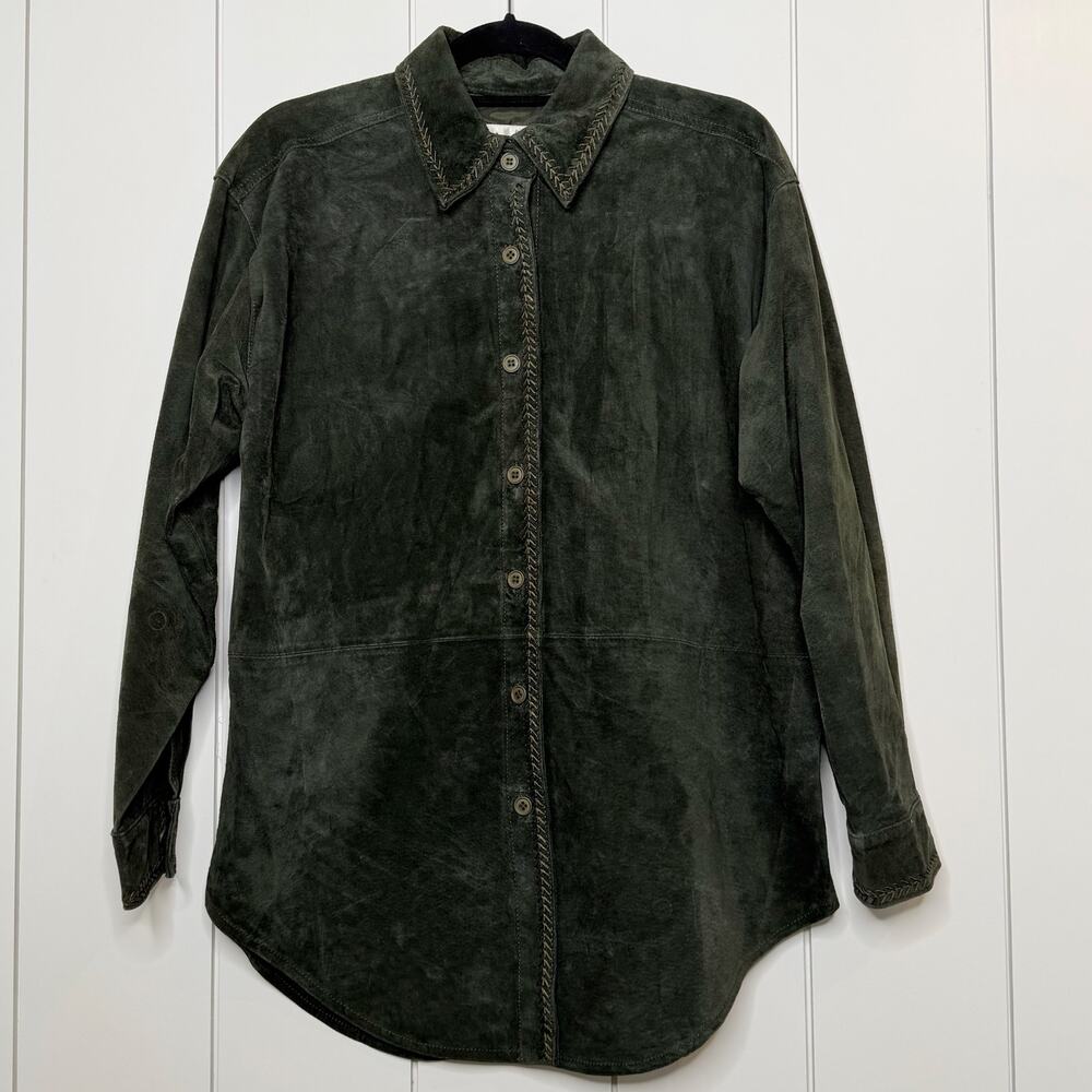 Margaret Godfrey Olive Suede Leather Button Front Shacket Women’s 8